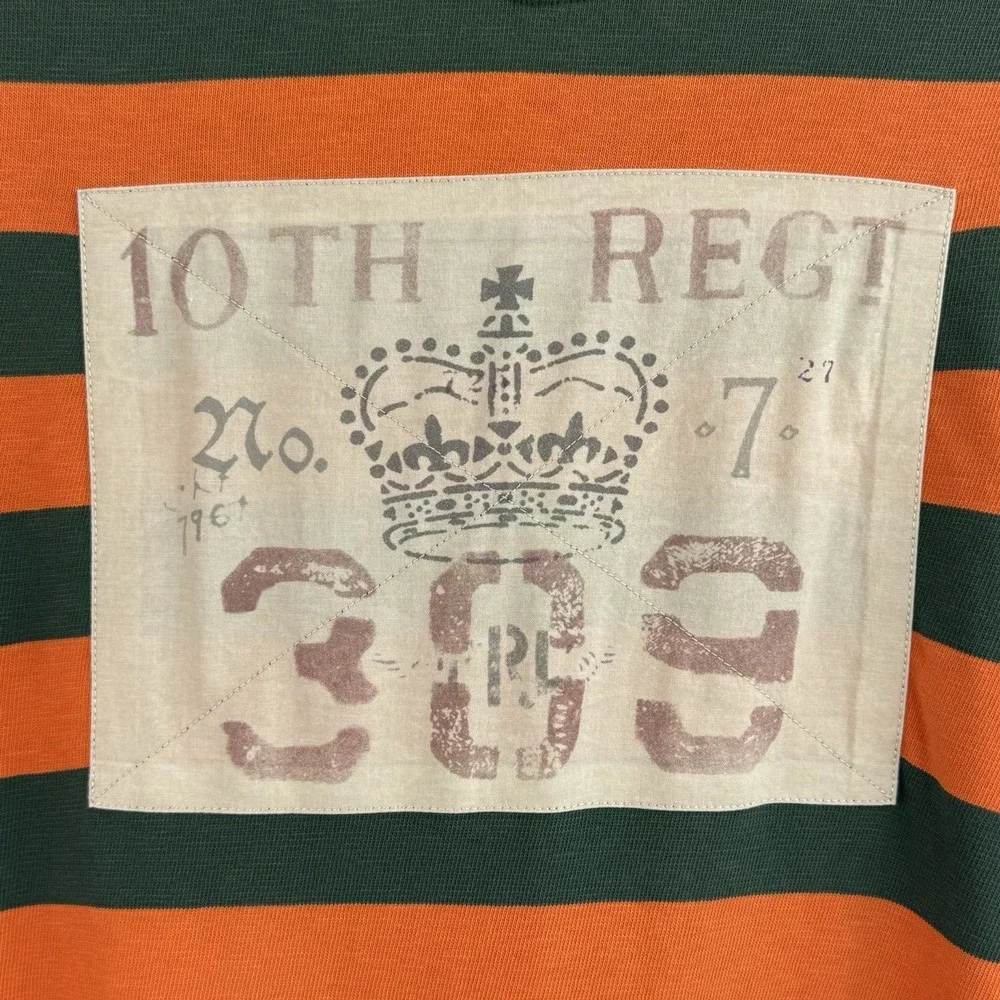 VTG Polo Ralph Lauren Rugby Polo Shirt Mens XXL Orange Green 2nd Battalion Y2K